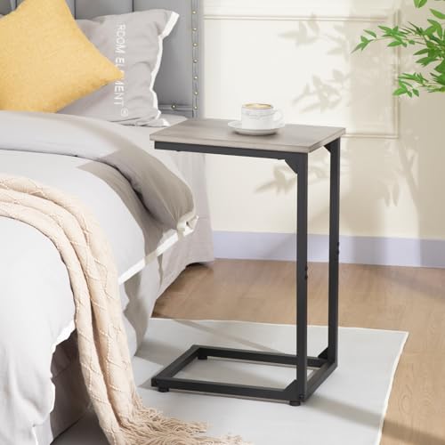 AMHANCIBLE C Shaped End Table Set of 2, Couch Side Table that Slide Under | TV Trays for Eating on Couch, Narrow Small Space Side Tables for Living Room Bedroom, Grey - color: Grey