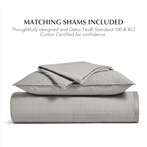 EVERGRACEHOME Cotton Sateen Channel Quilt Set, King Size, Fog Gray | 100% Cotton, Pre-Washed Soft Coverlet Bedspread, 3-Piece Refined Channel Stitch Bedding Set for All Season, 2 Pillow Shams - color: Fog Gray - Refined Channel, size: King (110" X 92")