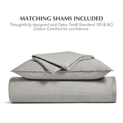 EVERGRACEHOME Cotton Sateen Channel Quilt Set, King Size, Fog Gray | 100% Cotton, Pre-Washed Soft Coverlet Bedspread, 3-Piece Refined Channel Stitch Bedding Set for All Season, 2 Pillow Shams - color: Fog Gray - Refined Channel, size: King (110" X 92")