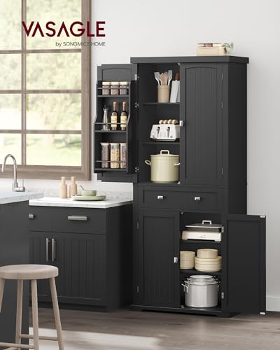 VASAGLE Pantry Cabinet, Tall Storage Cabinet with Drawer, 71.7-Inch | Freestanding cupboard with 2 cabinets, 4 adjustable shelves, 6 door shelves, Ink Black, UBBC561B12 - color: Ink Black, style: Modern