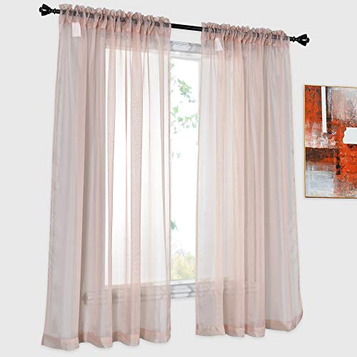2 Panels Solid Color Blush Pink Sheer Curtains Elegant Rod Pocket Window Voile Panels Drapes for Bedroom Living Room (52X63 Inches) - color: Blush, size: 52"W x 63"L (Pack of 2)