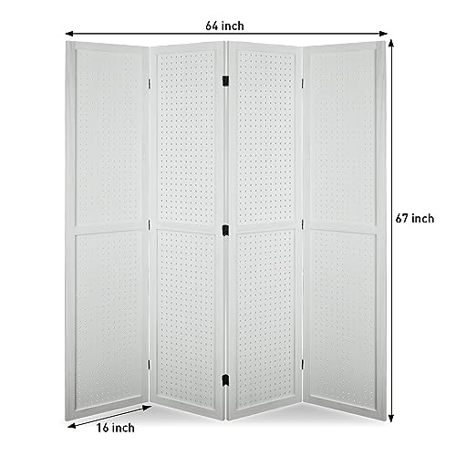 4 Panel Pegboard Room Divider | Folding Freestanding Display Screen, Privacy Partition for Retail, Craft Shows, Home Office, and Exhibition Use White - color: White-4 Panel, size: 4 Panel