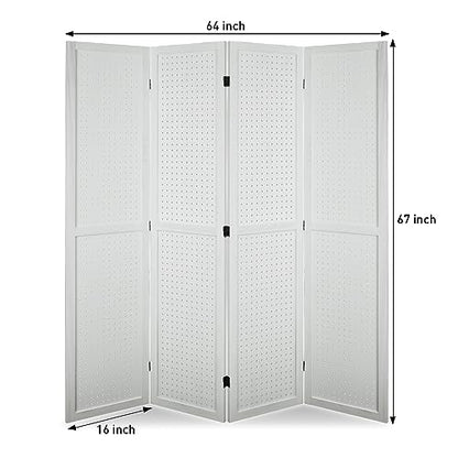 4 Panel Pegboard Room Divider | Folding Freestanding Display Screen, Privacy Partition for Retail, Craft Shows, Home Office, and Exhibition Use White - color: White-4 Panel, size: 4 Panel