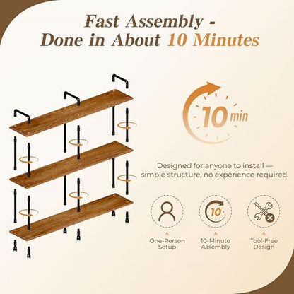 Industrial Bookshelf, Pipe Shelf Bookcase, 3 Tier, 60" Rustic Brown | Solid pine shelves, 60 inch wide, black pipe frame, 70 lbs per shelf, open bookcase for books, plants, office - color: Rustic Brown, size: 60"L × 39"H
