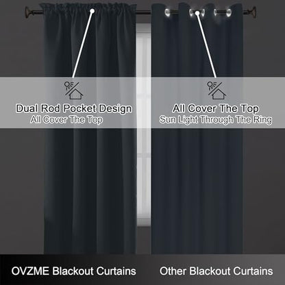 Stone Blue Blackout Curtains for Bedroom 96 Inches Long 2 Panels, Soft Fabric Blackout Curtains, Room Darkening Living Room Window Treatments, Dual Rod Pocket Window Drapes, 2x40Wx96L Inches - color: Mineral Blue, size: 40"W x 96"L (Pack of 2)