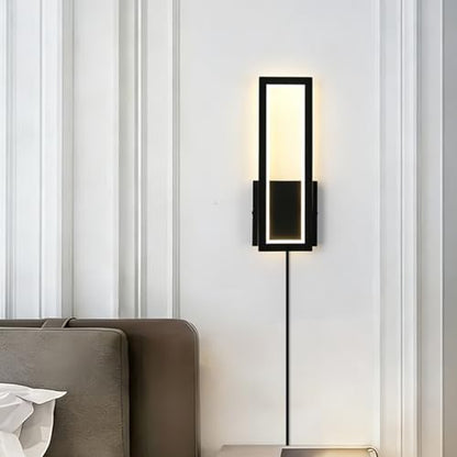Modern Wall sconces Set of 2 Indoor LED Simple Wall Fixture Black Plug in Wall Lights for Living Room Bedroom Hallway Stairs