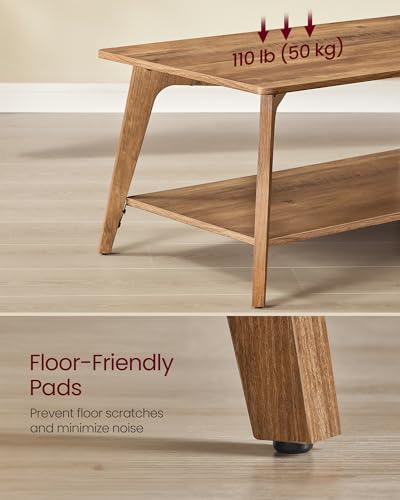 VASAGLE MAEZO Collection - Coffee Table, 2-Tier Center Table with Storage, Tapered Legs, Curved Transitions, 21.7 x 39.4 x 17.7 Inches, Easy to Assemble, for Living Room, Honey Brown ULCT249K01 - color: Honey Brown