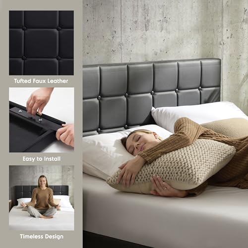 Hearth & Harbor Twin Headboard Only, Button Tufted Headboards, Upholstered Bed Headboard, Wall Mounted, Adjustable Height 34”-42”, Modern Headboard Twin Size, Black - color: Black, size: Twin/Twin XL