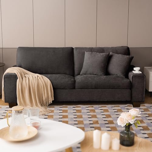 DOPEDIO 71.25" Modern Loveseat Sofa, Dark Grey, Couch for Living Room | Removable washable cover,pocket spring cushions, solid wood frame, easy assembly for apartments, ideal for small spaces - size: 71.25 inch, style: Dark Grey Chenille