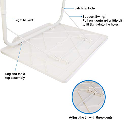 Height Adjustable Folding TV Tray Table, 6 Positions, 20x15in | 52-72cm Height Range, 3 Tilt Angles 30/60/90°, Max 10kg Load, Tool-Free Assembly, Dorm, Bedroom, Office