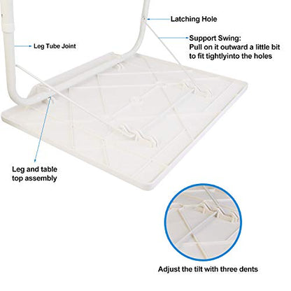 Height Adjustable Folding TV Tray Table, 6 Positions, 20x15in | 52-72cm Height Range, 3 Tilt Angles 30/60/90°, Max 10kg Load, Tool-Free Assembly, Dorm, Bedroom, Office
