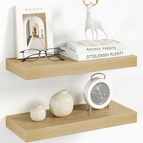 Vivelove 16 Inch Floating Shelves Wall Mounted for Display, 6.5 Deep Duty Shelves with Invisible Brackets for Living Room,Bedroom,Kitchen, Bathroom Storage & Decor,16" Wx6.5 Dx1.4 H - Oak - color: Oak, size: 16”Wx6.5”Dx1.4”H