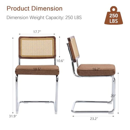 Rattan Dining Chairs Set of 2,Linen Cesca Chair Kitchen Chair,Coffee1 | VICBARLEY Mid Century Modern Dining Chairs,Wood Cane Backrest&Chrome Base,Upholstered Side Chair for Dining Room,Kitchen - color: Coffee1, size: Set of 2