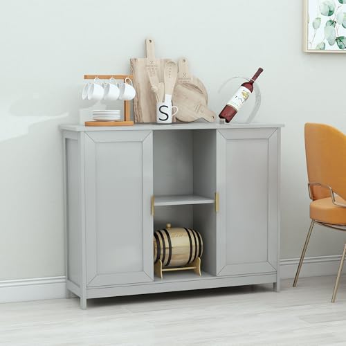 TaoHFE Grey Kitchen Pantry, Modern Wooden Small Credenza Sideboard | Sideboard Coffee Station for Living room, Storage Small Cabinet with Doors and Shelves for Kitchen - color: Grey