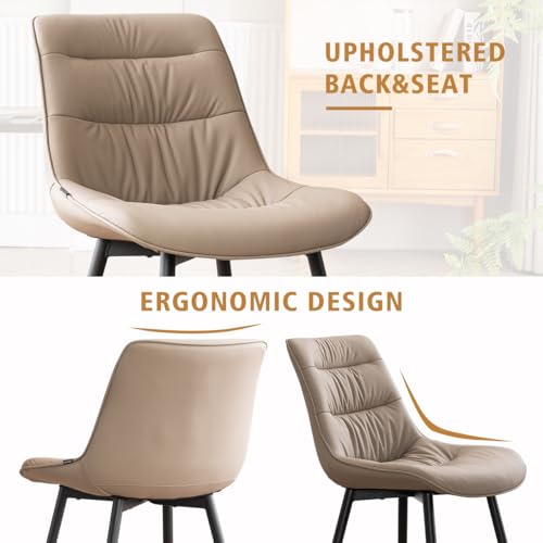 Kidol & Shellder Dining Chairs Set of 2, Faux Leather Upholstered Kitchen Chairs with Metel Legs, Mid Century Modern Side Chair for Dining Room, Living Room, Lounge, Restaurant, Khaki - color: Tan