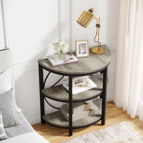Tribesigns Half Round End Table for Living Room, 3-Tier Half Circle Side Table with Metal Frame, Industrial Half Moon Table, Half Coffee Accent Table Bedside Table for Bedroom, Grey - color: Grey