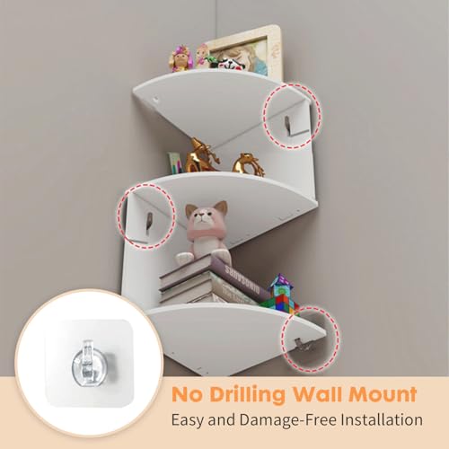 ShellKingdom Corner Shelf Wall Mount, 5 Tier Corner Bookshelf, Floating Display Shelves for Home, Living Room, Bedroom, Office, Bathroom, Small Spaces Decorations, 7.87 X 7.87 X 33.46 INCHES (White) - size: 5 Tier