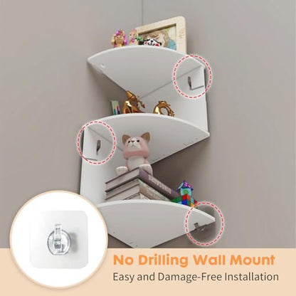 ShellKingdom Corner Shelf Wall Mount, 7 Tier Corner Bookshelf, Floating Display Shelves for Home, Living Room, Bedroom, Office, Bathroom, Small Spaces Decorations - size: 7 Tier