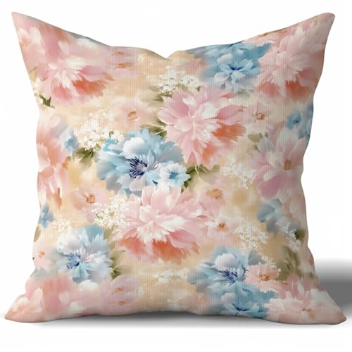 Velvet Decorative Throw Pillow Covers,Watercolor Wash Floral Design Pillowcase,Double- Sided Throw Pillowcase,Square Cushion Cover for Sofa Living Room Bed,18x18inch - color: Pink-a