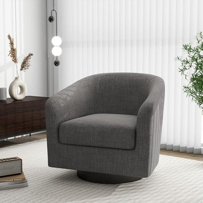 Swivel Barrel Accent Chair, Comfy Reading Armchair, Grey, Set of 1 | Club Chairs for Adults, Low-Back Design, Modern Round Style, Solid Wood Frame & Metal Swivel Base, For Living Room & Bedroom - color: Grey