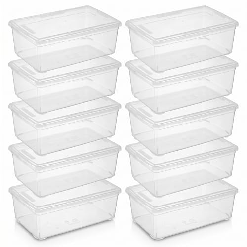 novelinks 10 Pack 6QT Plastic Storage Bins with Lids, Shoe Bins | Shoe Boxes Clear Plastic Stackable, Shoe Containers, Clear Shoe Storage Boxes, Craft Organizers and Storage - size: 6 Qt - 10 Pack