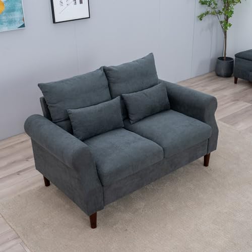 Panana 2 Seater Sofa,Modern Design Rolled Armrest Upholstered Gray Linen Fabric Love Seat Couch,150 x 80 x 80 cm (Gray, 2 Seater) - color: Gray Linen Fabric, size: 2 seater