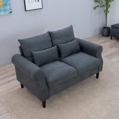 Panana 2 Seater Sofa,Modern Design Rolled Armrest Upholstered Gray Linen Fabric Love Seat Couch,150 x 80 x 80 cm (Gray, 2 Seater) - color: Gray Linen Fabric, size: 2 seater