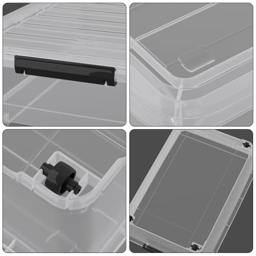Hespama 3-Pack 40 Qt Plastic Wheeled Underbed Storage Container Box, Clear | Latching Storage Bin, With Lids - size: 40 Qt
