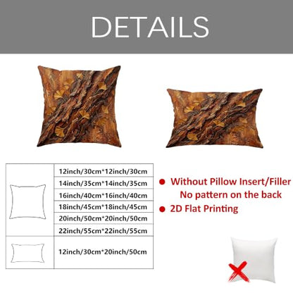Ginkgo Leaves Throw Pillow Covers Set of 2, Natural Rustic Bark Texture Wood Grain Fall Brown with Hidden Zipper Cover Decorative Pillows for Living Room Apartment Bed Sofa Decor 16x16 Inch - size: 16" x 16" (Pack of 2)