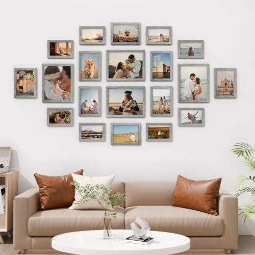 Vittanly 20 Pack Picture Frames Collage Wall Decor, Grey | Gallery Wall Frame Set for Wall or Tabletop Display, Multi Sizes Picture Frame Set: 4pcs 8x10, 8pcs 5x7, 8pcs 4x6, MDF Wood - color: Grey