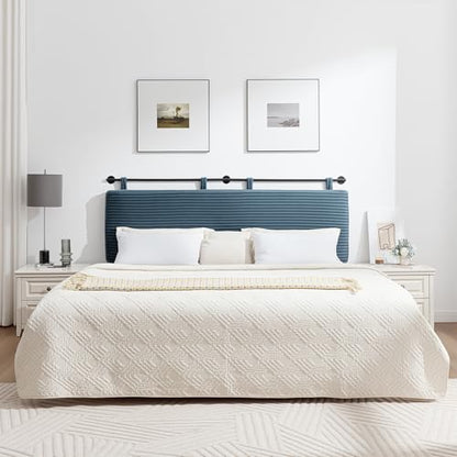 Queen Headboard Only, Wall Mounted Hanging Upholstered Bed Head Board | Modern Vertical Channel Design of Fine Flannel, Elegant Blue Fluted Headboard for Bedroom (Lake Blue, Queen Size) - color: Flannel/Lake Blue, size: Queen