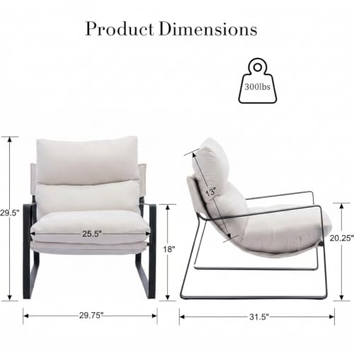 1-Pack Modern Accent Chair, Chenille Living Room Chair, Beige | Comfy Armchairs, Upholstered Lounge Armchair, Removable Seat Cushion, Black Metal Frame, For Reading Room, Bedroom, Balcony - color: Beige, size: 1PC