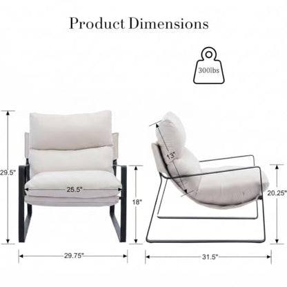 1-Pack Modern Accent Chair, Chenille Living Room Chair, Beige | Comfy Armchairs, Upholstered Lounge Armchair, Removable Seat Cushion, Black Metal Frame, For Reading Room, Bedroom, Balcony - color: Beige, size: 1PC