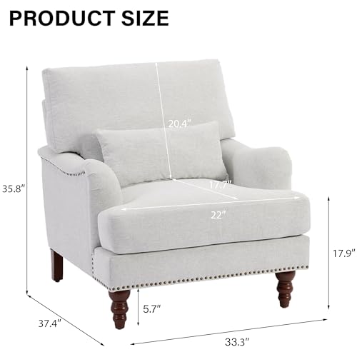Mid-Century Modern Accent Chair with Lumbar Pillow, Ash Grey, 2 Pack | Upholstered Chenille Armchair, Solid Wood Frame & Legs, Comfy Reading Lounge Sofa for Living Room Bedroom, & Small Spaces - color: Chenille Ash Grey, size: 2 Seat