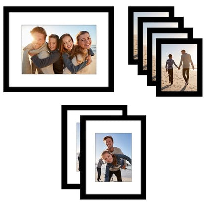 Americanflat Set of 7 Picture Frames with Shatter-Resistant Glass - Gallery Wall Frame Set with One 16x12, Two 9x12, and Four 6x8 Frames - Signature Collection - Black - color: Black, style: 7 Pack