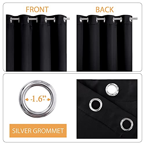 RYB HOME Noise Reducing Curtains, 3 Layers Total Blackout Curtains | Thermal Insulated, Energy Efficiency Heavy Duty, Grommet, For Kids Room Studio Bedroom, W52 x L63, Black, 2 Panels - color: Black, size: 52"W x 63"L (Pack of 2)