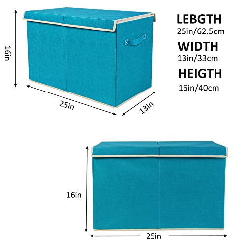 Large Toy Box Chest Storage with Flip-Top Lid, Kids Toy Storage Bin Boxes | Toy Chest with Rivets Handles for Kids, Boys, Girls, Nursery, Playroom, Living Room, Bedroom, 25"x 13" x 16" (Linen Teal) - color: Large Teal