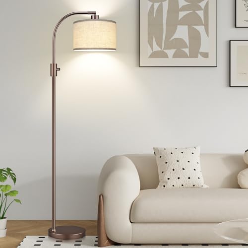 Nintiue Upgraded Modern Arc Dimmable Tall Standing Floor Lamp with Linen Shade, 1200 Lumens LED Bulb Included, for Living & Reading Room, Bedroom, Office & Nursery, Brown - color: Brown-Linen Shade