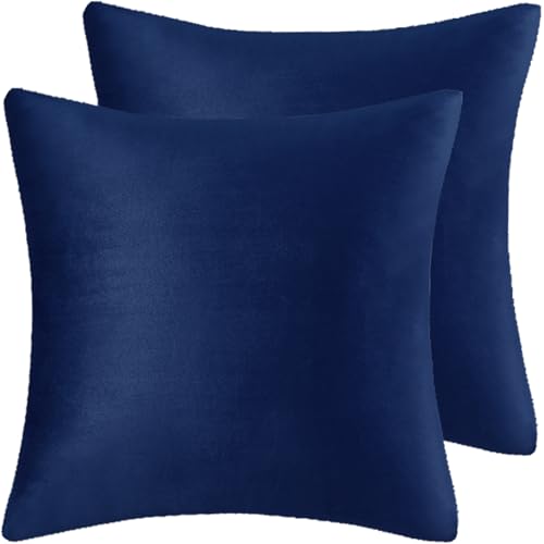 Velvet Decorative Throw Pillow Covers, Soft Square Cushion Case Home Decor for Living Room Couch Bed Sofa, Set of 2 Pack, Dark Blue, 16x16 Inch - color: Dark Blue, size: 16" x 16" (Pack of 2)