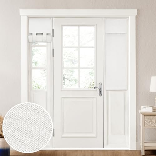 HOMEIDEAS 100% Linen Blackout Sidelight Curtains for Front Door, Side Door Window Curtains, Small Window,Thermal Insulated Covering, 1 Panel, W12 X L40 Inch, White - color: White, size: 12"W x 40"L (Pack of 1)