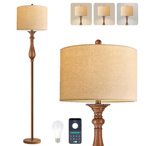 ILLMTW Wood Floor Lamp for Living Room,Bedroom,Vintage Mid Century Modern Standing Lamp with Remote Dimmable,Boho Gold Tall Lamp Fabric Lamp Shade Floor Lights Bohemian Tiffany Style - size: 13-Floor Lamp