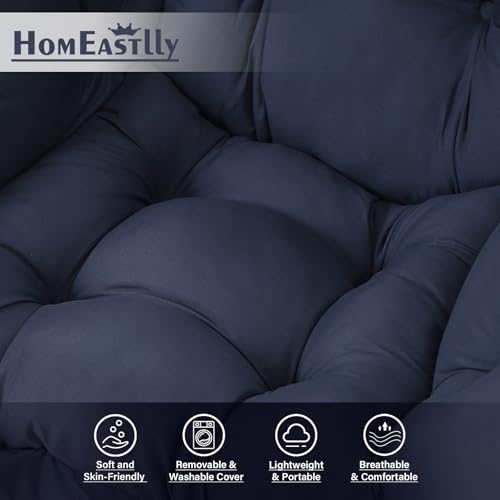 Lazy Chair with Ottoman, Soft Comfy Chair for Bedroom, Navy | Reading Accent Lounge Chair with folding Foot Stool for Living Room Dorm Apartment, sturdy metal frame - color: Navy