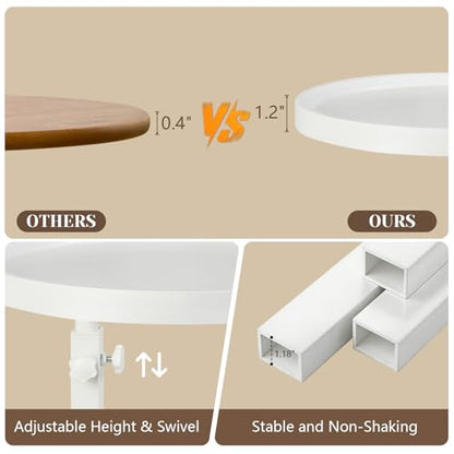C Table End Table Adjustable Height, Couch Tables That slide under for Small Spaces, 360°Swivel TV Tray Table, C Shaped Side Tables Living Room and Bedroom for Sofa, Bed, Chair, Snack (White Color) - color: White