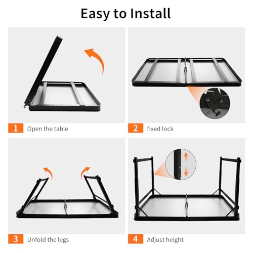 Folding Camping Table, Black Aluminum Frame,3-Position Adjustable Height,Lightweight Carry Handle, Portable for Travel, Camping Outdoor Use, 4FT x 2FT with Hole(Large), Black - size: 4 ft × 2 ft × 2.3 ft H, with Umbrella Hole