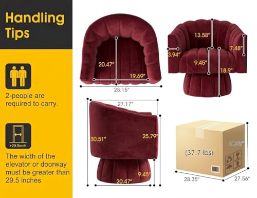 Dewhut Swivel Accent Chair, Barrel Accent Chair, Velvet, Burgundy | Velvet Upholstered Round Arm Chair with 360° Swivel Base, Mid Century Modern Living Room Chair, Easy Setup - color: Burgundy