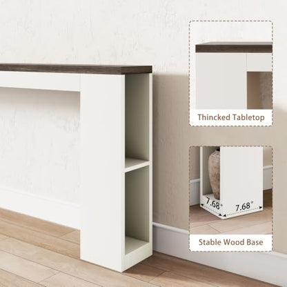 94.5" Behind Sofa Couch Table with Outlet & Side Shelves, White | Extra Long Console, 94.5"L, Narrow Console Table with USB Charging & Storage Shelf, Skinny for Entryway Hallway - color: White