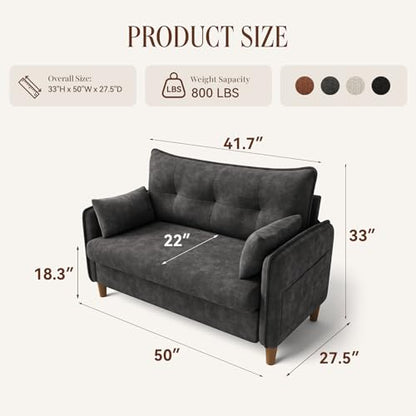 50" Mini Loveseat Couch for Small Space | Tufted Love Seat Couches for Bedroom and Apartment | Small Sofa Dark Grey - color: Dark Grey