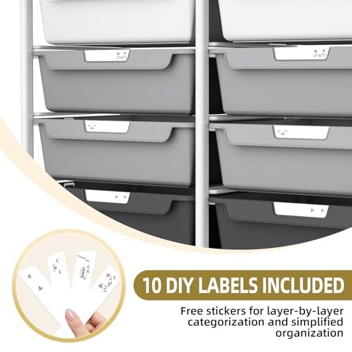 10 Drawer Rolling Storage Cart with Wood Top for Classroom Crafts Grey | Easy Setup, Large Capacity, Sturdy Build, Lockable Mobility, For office, classroom and home supplies - color: Grey