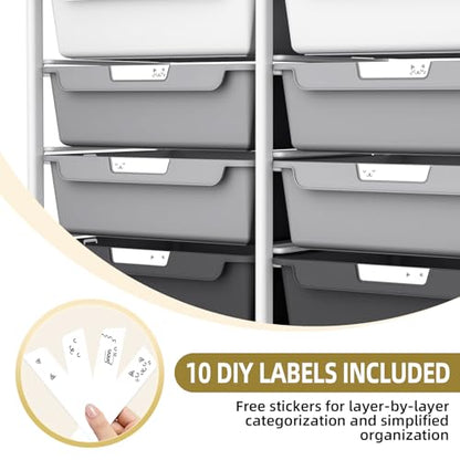 10 Drawer Rolling Storage Cart with Wood Top for Classroom Crafts Grey | Easy Setup, Large Capacity, Sturdy Build, Lockable Mobility, For office, classroom and home supplies - color: Grey