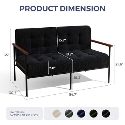 MAXYOYO Loveseat Sofa Chair, Love Seat, Sturdy Metal Frame, Wood Armrests | Button-Tufted Upholstery, Cozy Two-Person Seating for Modern Small Couches in Living Rooms, Bedrooms or Offices, Black - color: Black
